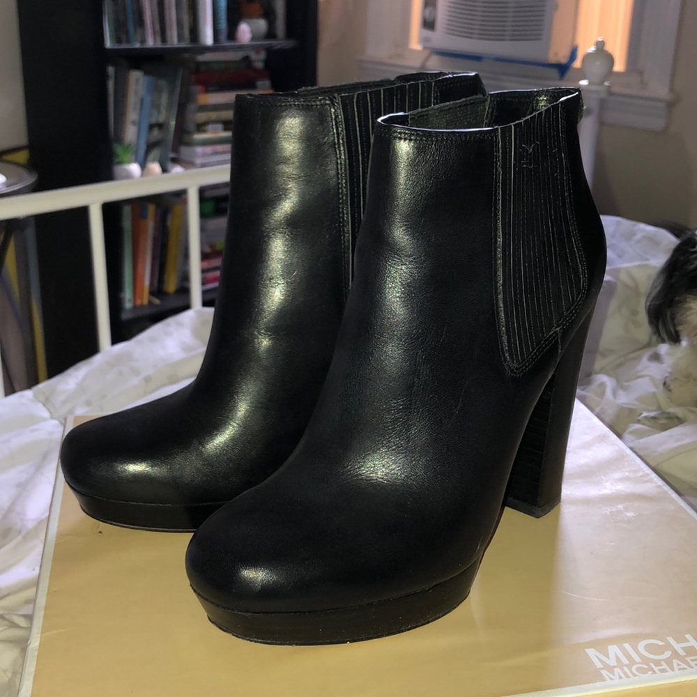 Michael Kors Black Platform Leather Bootie Emory